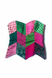 Bustier « patchwork soie vert et rose »