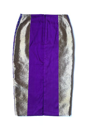 Jupe Midi « Soie Thaï Violette et Appliqués Dorés »