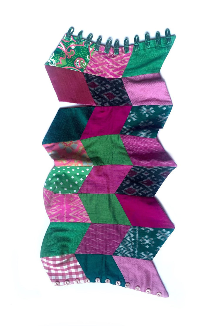 Bustier « patchwork soie vert et rose »