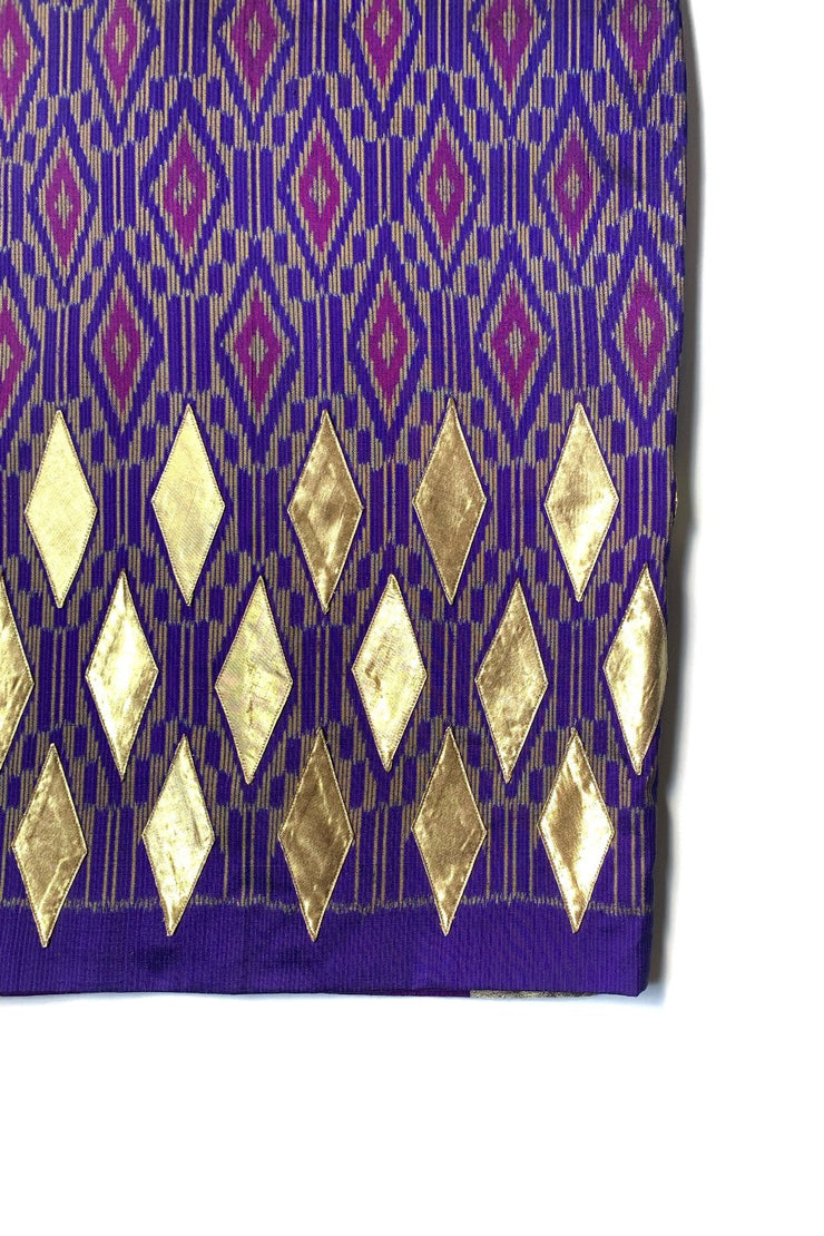 Jupe Midi « Soie Thaï Violette et Appliqués Dorés »