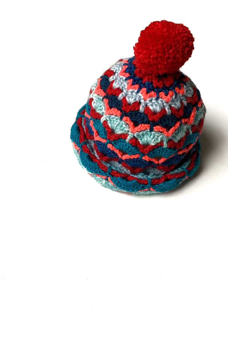 Bonnet au crochet " Bleu et Fil Rouge "