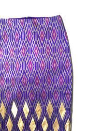 Jupe Midi « Soie Thaï Violette et Appliqués Dorés »