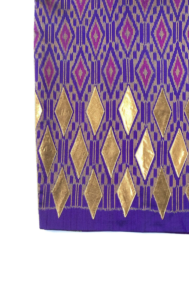 Jupe Midi « Soie Thaï Violette et Appliqués Dorés »
