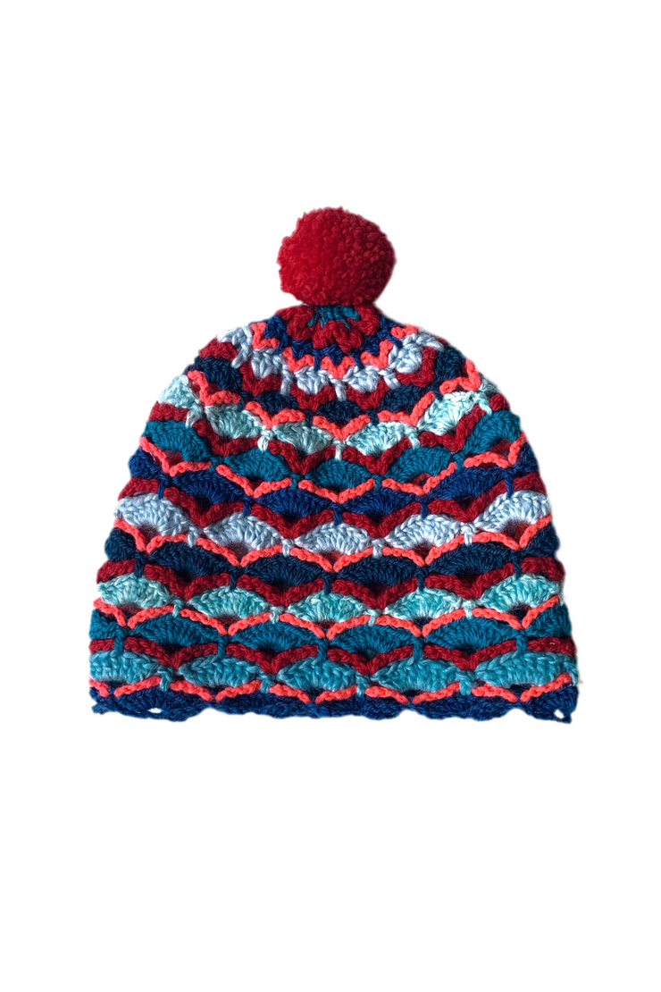 Bonnet au crochet " Bleu et Fil Rouge "