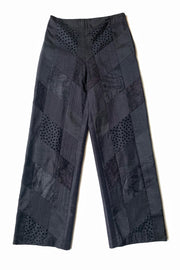 Pantalon droit noir « Patchwork Soie Thaï »