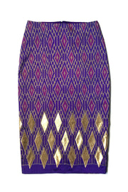 Jupe Midi « Soie Thaï Violette et Appliqués Dorés »