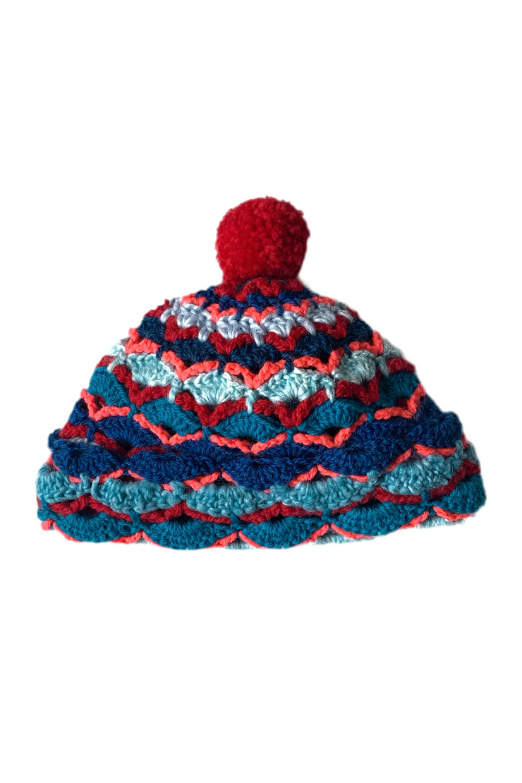 Bonnet au crochet " Bleu et Fil Rouge "