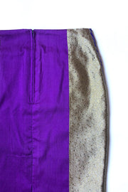 Jupe Midi « Soie Thaï Violette et Appliqués Dorés »