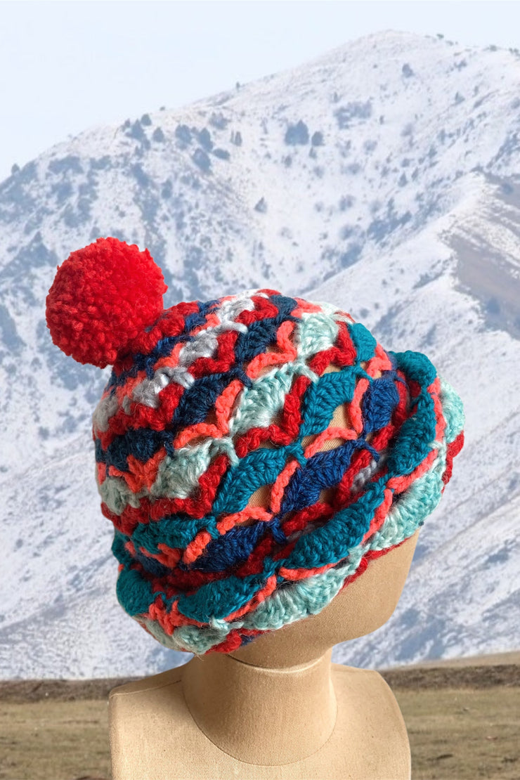 Bonnet au crochet " Bleu et Fil Rouge "