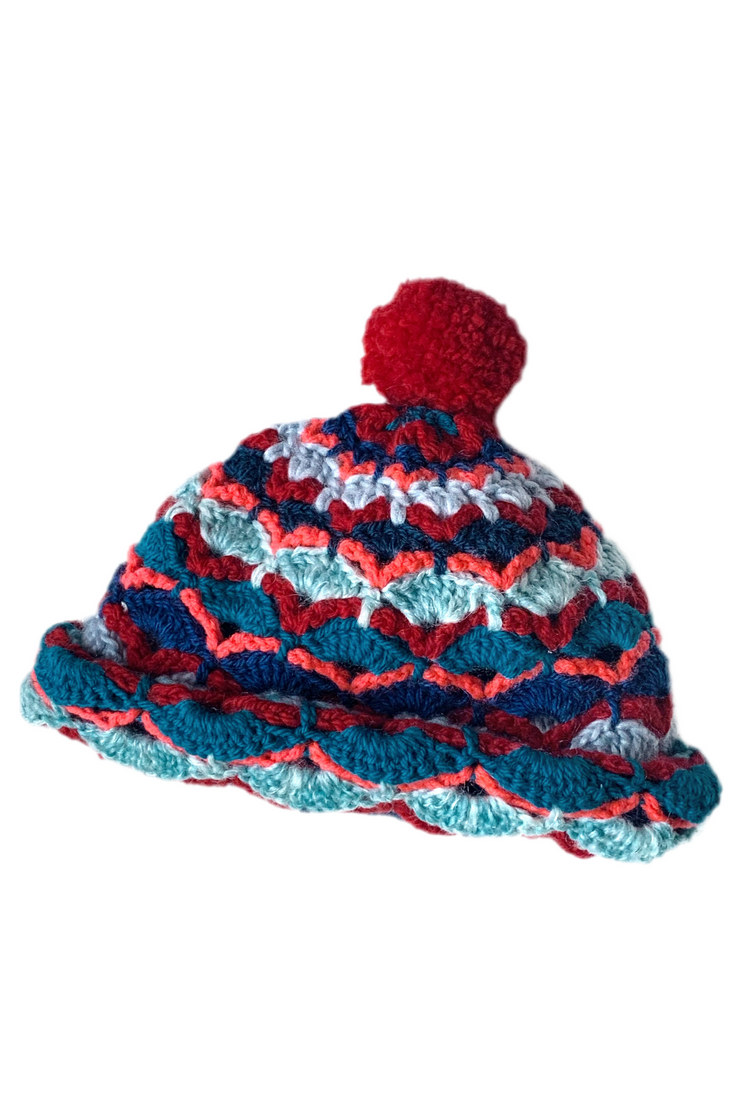 Bonnet au crochet " Bleu et Fil Rouge "