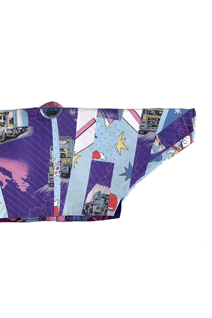 “Pink and Blue Quilted Silk Patchwork” Kimono Crop