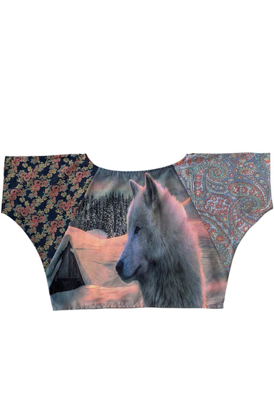 Top court patchwork upcycling avec imprimé photo de chien loup