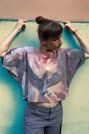 Crop Top Ptérodactyle imprimé porté devant