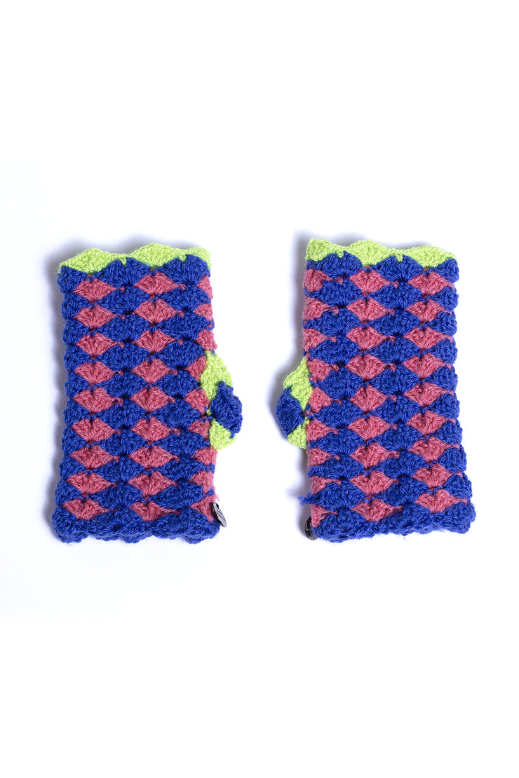Pink and blue crochet mittens