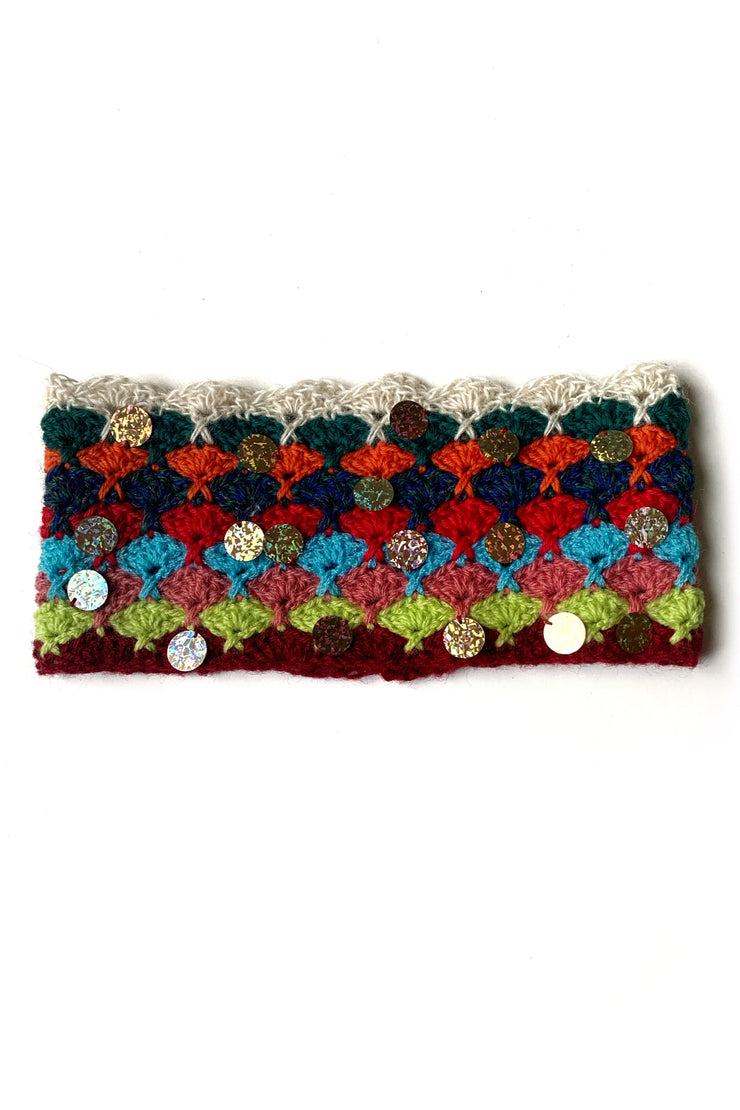 Bandeau au crochet " Sequins dorés »