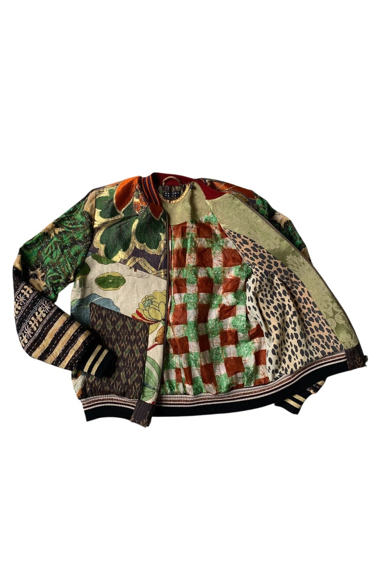 bomber patchwork nénuphars ouvert devant doublure motifs carreaux panthère photo produit fond blanc