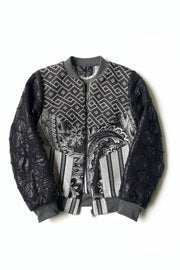 bomber réversible en patchwork noir et gris pailleté à motifs