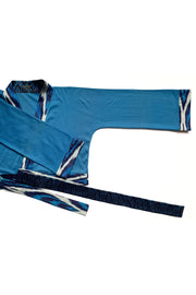 "Sky Blue Ikat" Wrap-around mini-kimono