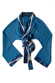 "Sky Blue Ikat" Wrap-around mini-kimono