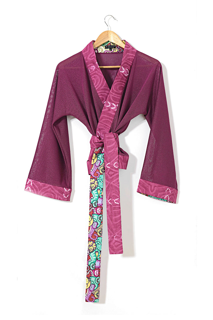 “Wood of Roses” wrap-around mini-kimono
