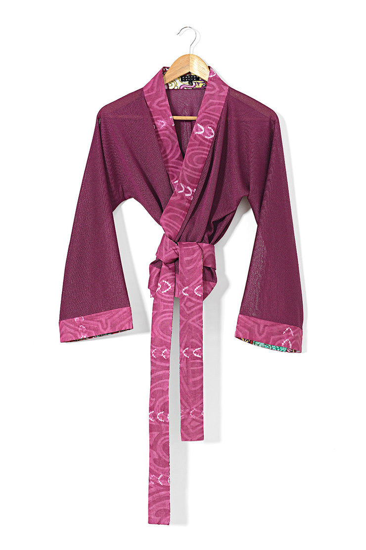 “Wood of Roses” wrap-around mini-kimono