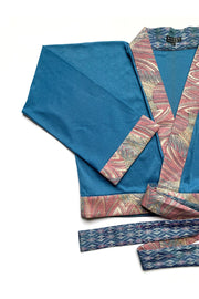 “Sky Blue Pink Cotton” Wrap-around mini-kimono