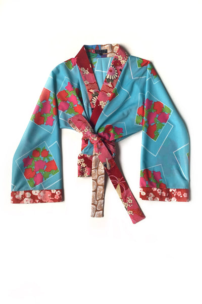 cache-coeur bleu imprimé vintage bordures à motifs Japonais