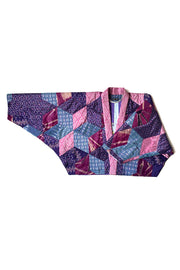 “Pink and Blue Quilted Silk Patchwork” Kimono Crop