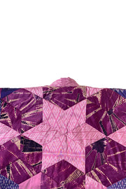 “Pink and Blue Quilted Silk Patchwork” Kimono Crop