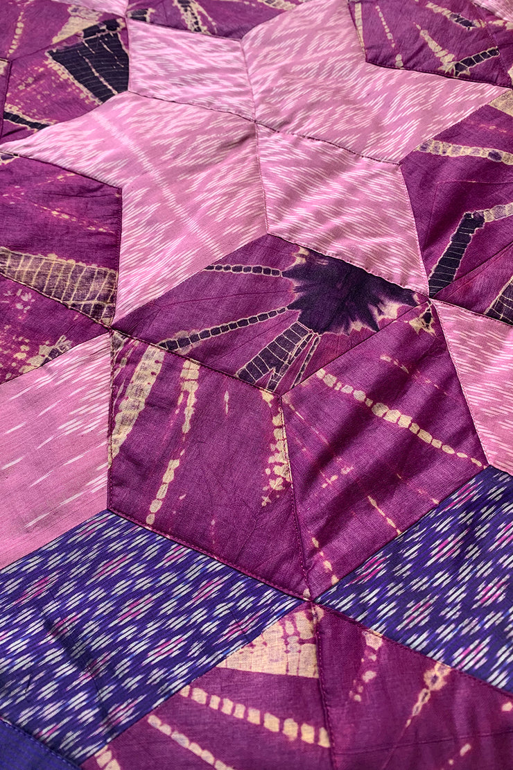 “Pink and Blue Quilted Silk Patchwork” Kimono Crop