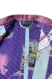 “Pink and Blue Quilted Silk Patchwork” Kimono Crop