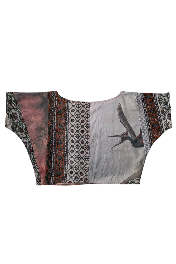 Crop top ptérodactyle patchwork avec tissu Indien à petites fleurs imprimées
