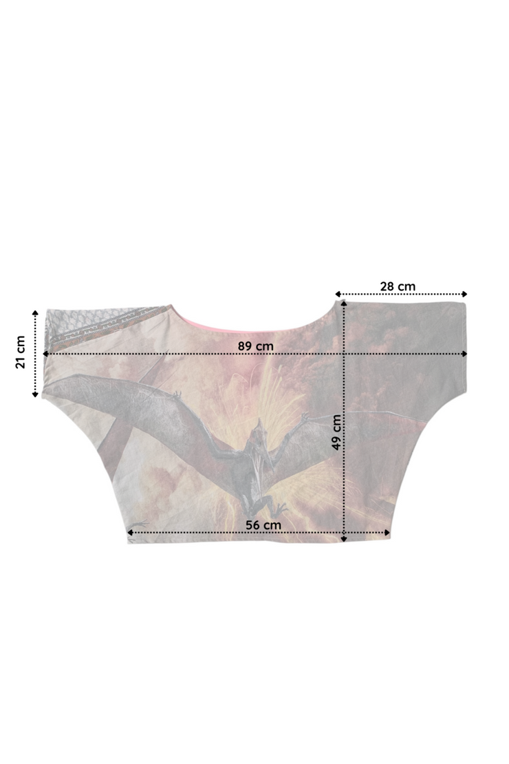 dessin technique indiquant les mesures du crop top ptérodactyle