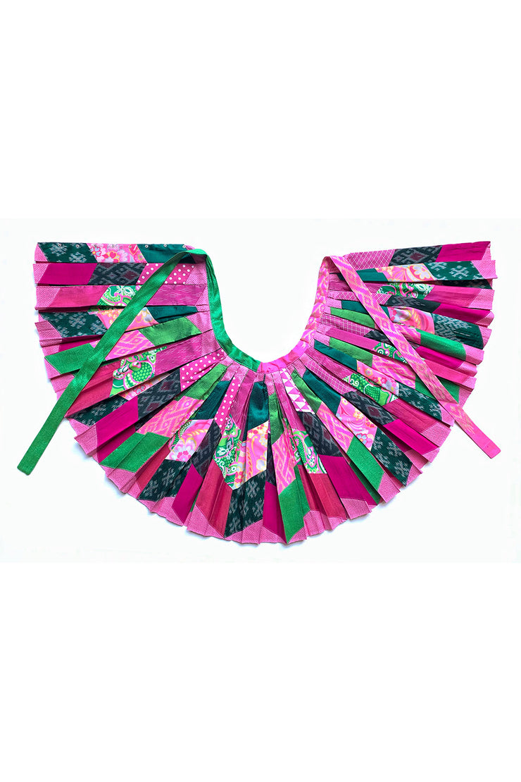 Thai Silk Pleated Skirt “Pink and Green Patchwork”