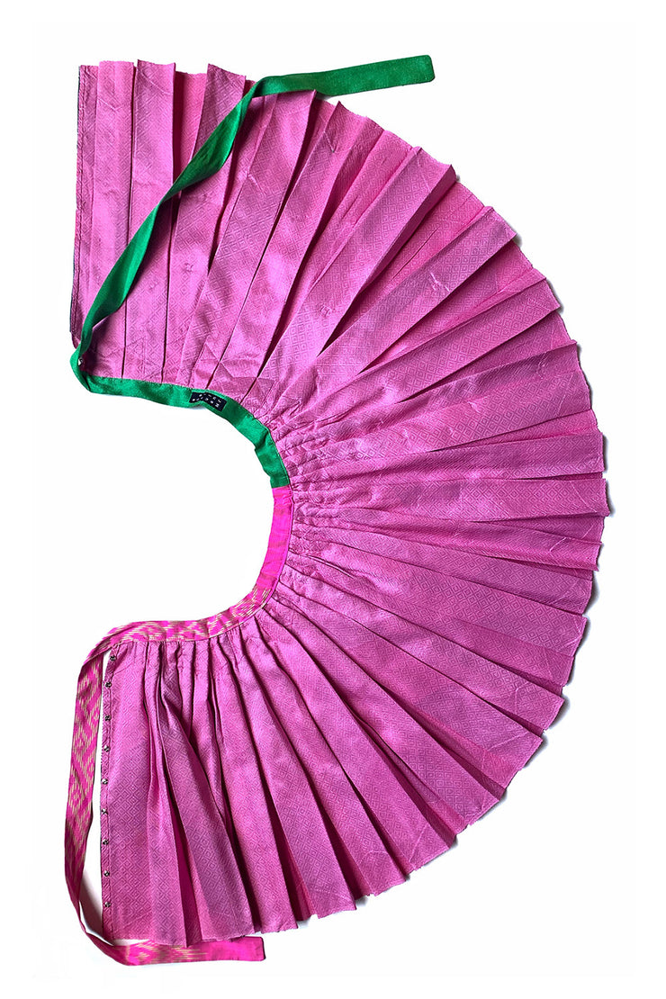 Thai Silk Pleated Skirt “Pink and Green Patchwork”