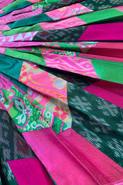 Thai Silk Pleated Skirt “Pink and Green Patchwork”