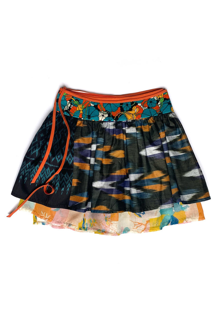 “Black, Orange, Blue Ikat” Wrap Skirt