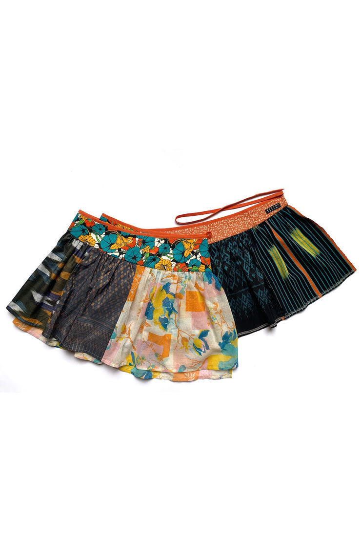 “Black, Orange, Blue Ikat” Wrap Skirt
