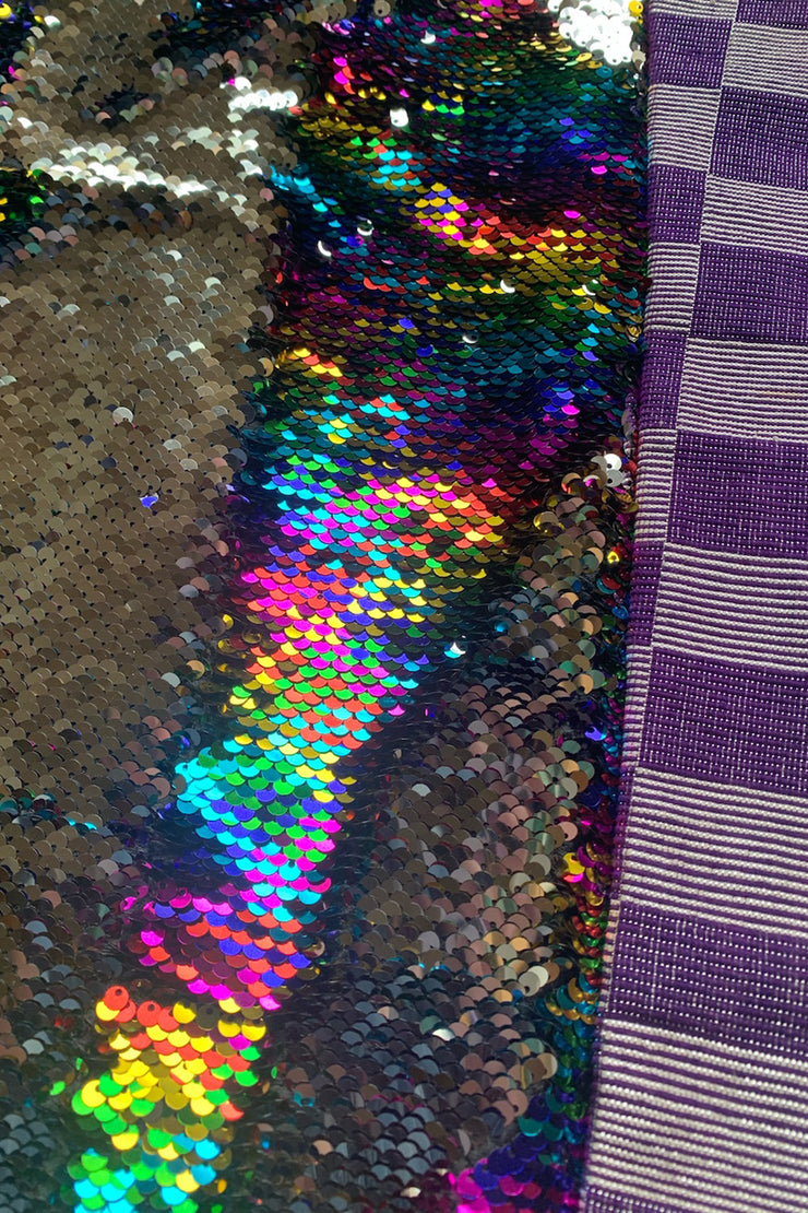 “Silver Rainbow Sequins” Midi Skirt