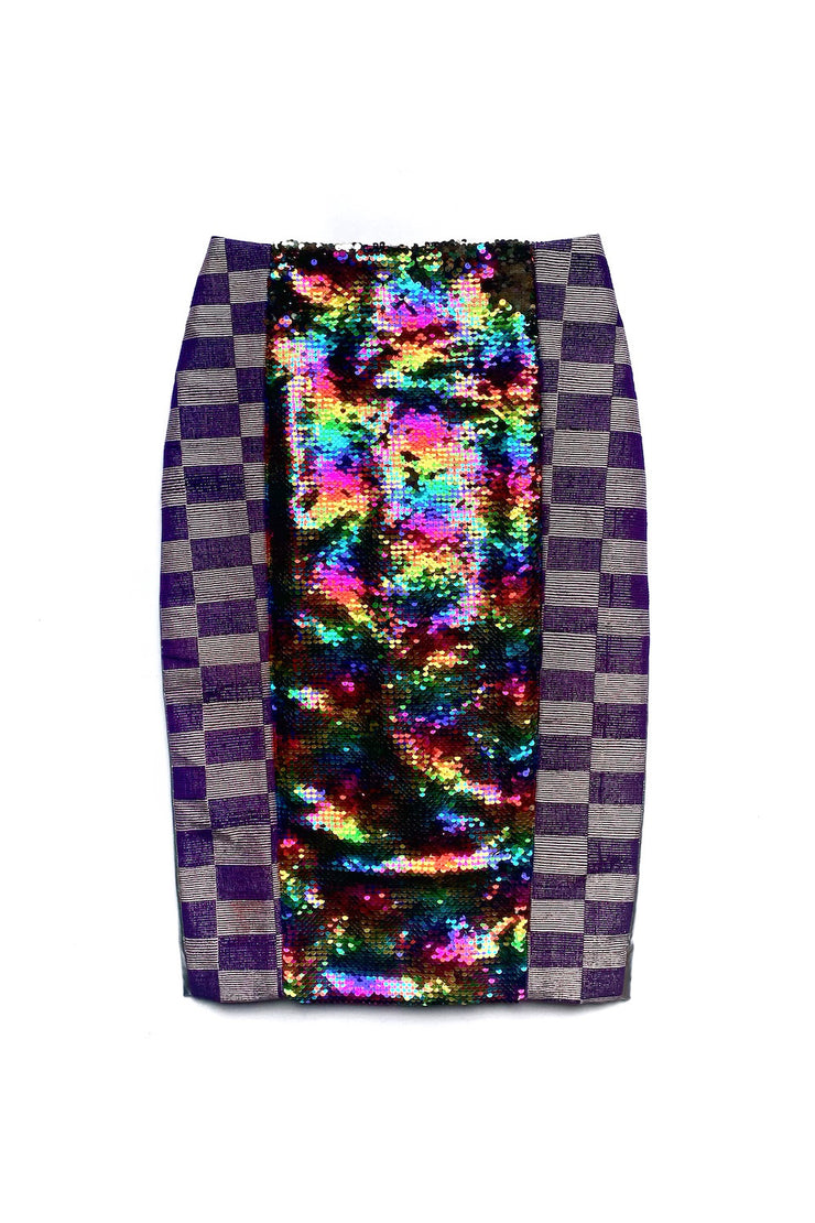 “Silver Rainbow Sequins” Midi Skirt