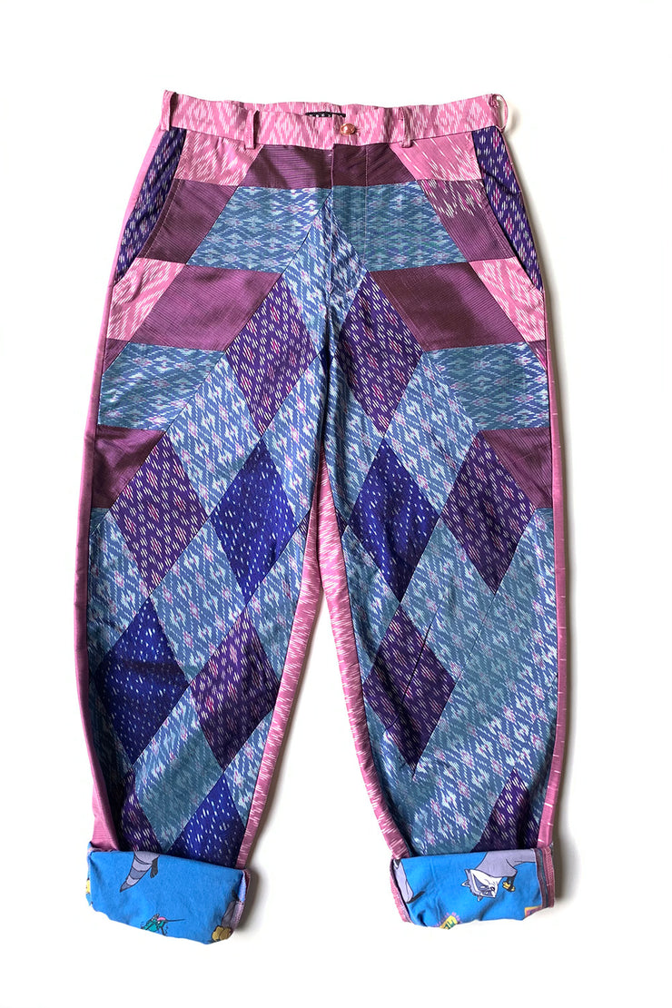 Pantalon à pinces "Patchwork soie Thaï "