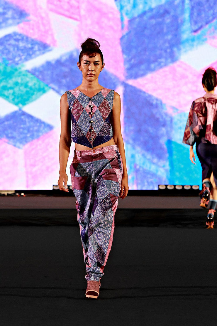 Pantalon à pinces "Patchwork soie Thaï "