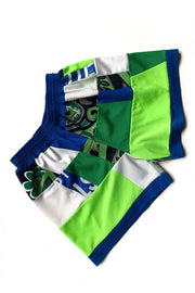 short patchwork produit sur fond blanc football upcycling