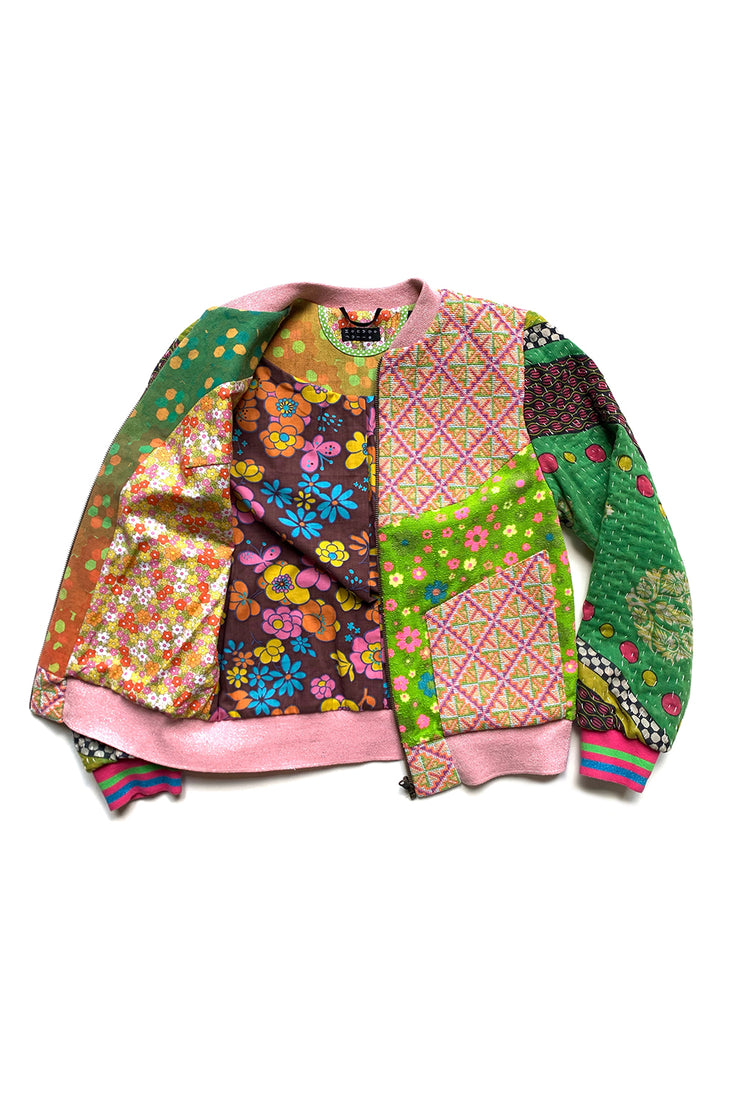 "Acid Green and Pastel Flowers" Bomber Jacket