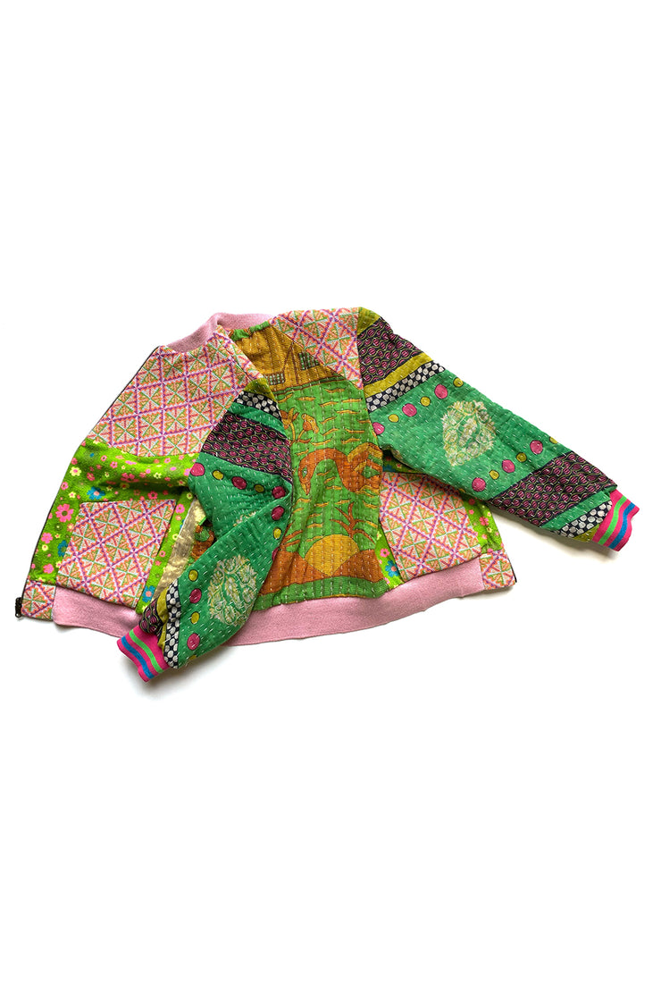 "Acid Green and Pastel Flowers" Bomber Jacket