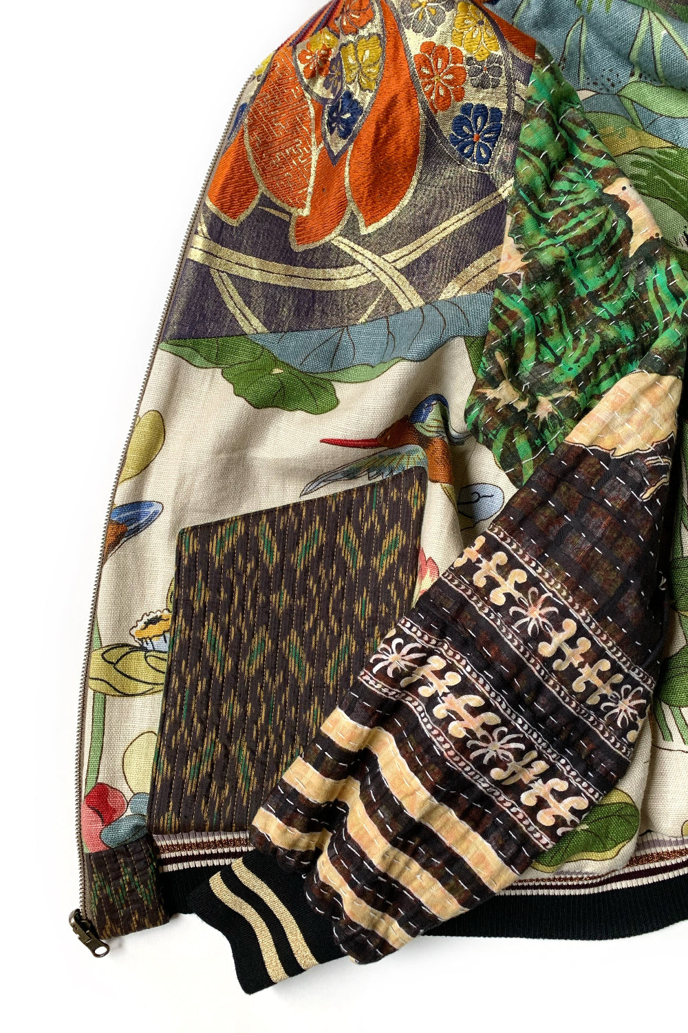 vest bomber réversible Héron et Nénuphars focus sur les matières artisanales et les tissus asiaiques