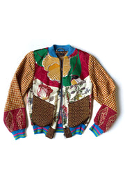 veste bomber patchwork réversible de tissus artisanaux à fleurs vintage Asiatiques et Européens