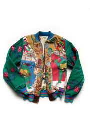 veste bomber réversible du côté de la doublure patchwork de tissus vintage à fleurs avec des Tortues Ninja.