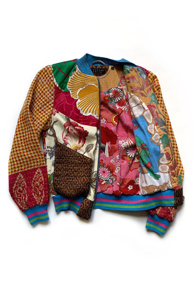 veste bomber réversible avec doublure vintage à motifs de Tortues Ninja et tissus à fleurs japonais et Européens.